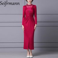 Seifrmann red dress 2025 new slim fit and slimming long skirt