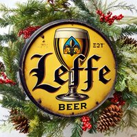 Leffe Vintage Metal Wall Sign Belgian Beer Decor for Bar Kitchen Rustic