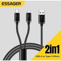 Essager 2 in 1 USB Type C Micro Cable for Xiaomi Redmi Samsung Huawei 2A Fast Charging Data Cable Mobile Phone USB Charger Cord