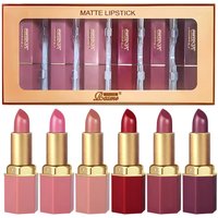 6 Colors Gold Bar Tube Lipstick Matte Texture Pearlescent Glitter Velvet Lipstick Valentine's Day Gift 6PCS