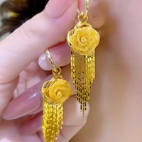 Fashion Temperament Luxury style High-end feeling Golden Rose Flower Tassel Stainless steel Earrings Long style