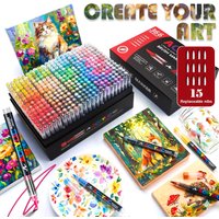12-366 Colors Acrylic Paint Marker Pens Brush Tip Auto Ink Control Waterproof Quick Dry for Rock Painting DIY Craft Supplies