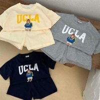 Children's Sports Suit Summer New Style for Boys and Girls, Stylish Cartoon Casual Two-Piece Set, Baby Short-Sleeved Shorts, Round Neck