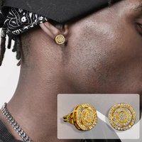 Luxury Shiny Round Earrings For Men Women Hippie AAA+ Cubic Zirconia Gold Color Ear Stud Classic Simple Hip Hop Jewelry OHE167