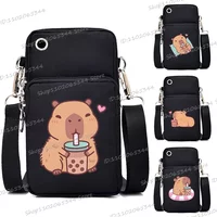 Capybara Bobo Tea Print Women Messenger Bag Hanging Neck Coin Purse Handbag Cartoon Fashion Mobile Phone Bag Small Crossbody Bag