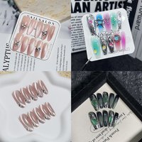 10pcs Y2K Handcrafted Celestial Design Press-on Nails Butterfly Decor Cat Eye False Nail Full Cover Tips Gothic Style Manicure