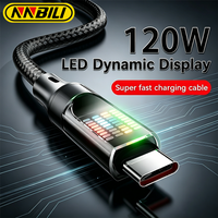 NNBILI 120W Type C Fast Charging Cable 6A USBA to Type C Nylon Data Cord for Xiaomi Samsung With Led Display USBC to USB C Cable