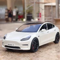 1:24 T Model 3 Alloy Car Model Diecast Metal Toy Vehicles Car Model Simulation Sound and Light Collection Kids Gifts