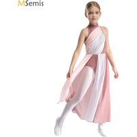 Teen Lyrical Modern Dance Dress Asymmetric Split Ballet Gymnastics Leotard Figure Ice Skating Dancewear Performance Dresses