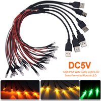 DC5V USB Port with 5mm Pre-wired Round LED Model Light LED light-emitting diode Red Green Blue For DIY Night Light Manual Light