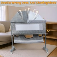 3-in-1 Bedside Crib for Baby, Adjustable Height Bassinet with Wheels, Storage & Mosquito Net, Splicing Bed & Rocking Crib