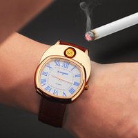 Multifunctional Quartz Electronic Watch For Men Cigarette Lighter USB Recharge Silicone WatchThree Fake Eyes Men's Gift