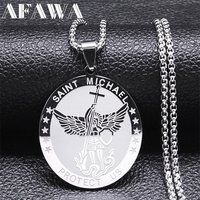 Archangel Saint Michael Medal Necklace for Women Men Stainless Steel Chain Protection Gift Jewelry Amulet colar masculino N2350