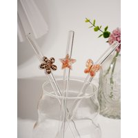 1/2/3PCS Hip-Hop Fav: Cartoon Glass Straw,Reusable for Smoothies, Parties, Beach. Gift for Christmas, Birthday.