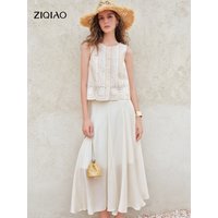 ZIQIAO 2026 Summer Women's Godet Panel Asymmetric Midi Skirt, Deconstructed Flared A-Line Skirt for Statement Street Style Chic