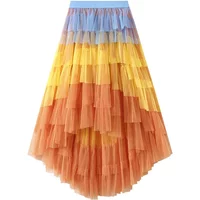 Sweet Irregular Cakee Layered Maxi Long Tulle Fairy High Low Dip Tiered A-line Puffy Ankle Mesh Tutu Skirts
