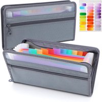 Small Accordion A6 File Organizer with Safe Zipper, 13 Pocket Expanding File Folder with Front Pencil Pouch