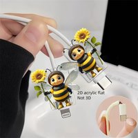 2pcs Bee Hugs Sunflower 2D Acrylic Data Cable Protective Cover Phone Data Cable Protector for iPhone / Type-C Charging Interface