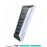 DATA FROG 6 Port USB 3.0 Hub for PS5 Console, Front Panel USB C Splitter Extension Adapter Gaming Accessories