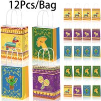 12Pcs Mexican Fiesta Theme Paper Gift Packing Bags TACO Cactus Pinata Shopping Tote Bag for Cinco De Mayo Birthday Party Decor