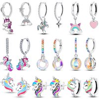 925 Silver Unicorn Rainbow Horse Sparkling Color Gemstone Women's Sweet Earrings Fit for Anniversary Engagement Delicate Jewelry