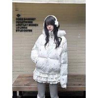 Star Print Hooded Parkas for Women Japanese Warm Design with Fur Collar Puffer Coats Harajuku Sweet Preppy Zipper Down Outerwear