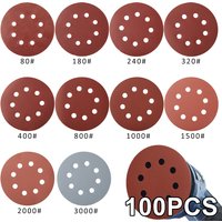 100 pièces 5 pouces 8 trous papier de verre disques abrasifs crochet boucle adhésif 80 grain-3000 grain papier abrasif 125mm disque de ponçage outils de polissage