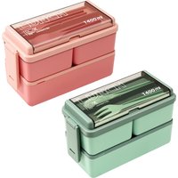 Boîte à déjeuner Portable Double couche pour enfants, avec fourchette et cuillère, boîtes à Bento pour micro-ondes, ensemble de vaisselle, conteneur de stockage des aliments