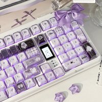 MAIMOOO Light Purple Dreamy Swan Jelly Keycap KDA Profile Personalized PC Double Layer Amber Keycaps for Mechanical Keyboard