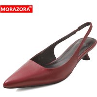 MORAZORA Plus Size 34-42 New Genuine Leather Sandals Women Shoes Slingbacks Pointed Toe Fashion Party Wedding Shoes