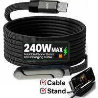 Type C To Type C Charger Cable 240W Max Fast Charging with Foldable Phone Stand Design Fast Charging Right Angle Cable