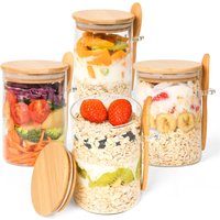 F5 Round Glass Storage Jar Overnight Oats Airtight Containers With Lid With Spoon Pudding Salad Cereal Coffee Tea Storage Can