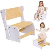 Wooden 2-in-1 Convertible Wooden Step Stool & Chair for Kids, 100kg Capacity Toddler Step Stool with Non-Slip Design