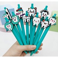 10PCS Dental Care Pen, World Love Teeth Day Themed Blue-Green Patch Pen, Creative Patch Neutral Pen Medium Oil Pen, Random