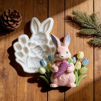Mini rabbit holding carrot silicone mold, glue application mold, for making resin and plaster handicrafts, and decorative pendan