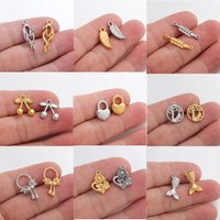 10pcs/lot Stainless Steel Flame Feather Leaf Cherry Lock Garland Tree Flower Fishtail Charms Mini Pendant for DIY Jewelry Making