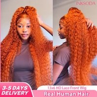 Ginger Orange Wig Human Hair 13x6 Deep Wave Lace Front Wigs 220% Density HD Lace Curly Brazilian Preplucked Wig For Women
