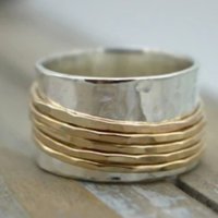 Classic Hand Carved Women's Ring Ethnic Two Color Metal Geometry Daily Wear Party Jewelry Anniversary Gift