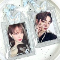 Butterfly Korean Style Card Sleeve Sweet Idol Photo Protective Sleeve Keychain INS Portable Card Holder Student Supplies 3 Inch