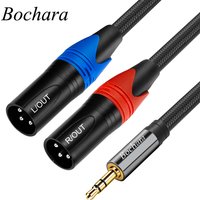 Bochara Braided TRS 3.5mm Stereo Jack to Dual XLR Male OFC Aux Audio Cable Foil+Braided Shielded For Speakers
