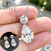 COSYA 9.5CT Waterdrop Moissanite Necklace/Earrings Set For Women 100% 925 Silver Pear Diamond Wedding Party Fine Jewelry Gift