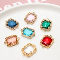 6pcs Copper Edging Glass Crystal Rectangular Gold-plate Pendant Diy Earrings Pendant Accessories Material Handmade Charms