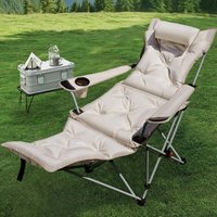 Folding Recliner Portable Camping Chair with Adjustable Backrest and Cotton-Filled Seat for Travel Beach Fishing Outdoor Chair image 4