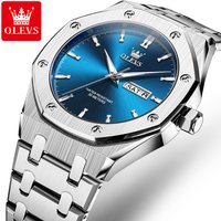 OLEVS Watches For Men Stainless Steel Strap Waterproof Luminous Dual Calendar Business Wristwatch Original Quartz Man Watch 3726
