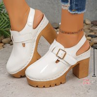 2025 Sandals Women Plus Size Block Heel High Heel One Buckle Sandals Baotou Casual Fashion