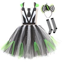 Kids Girl Halloween Beetle Costume Black White Striped Ruffle Tulle Tutu Dress with Headband Socks Cosplay Birthday Party Outfit