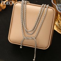 EILIECK 316L Stainless Steel Metal Long Layered Chain Necklace For Women Fashion Collar Neck Chain Waterproof Jewelry Lady Gift