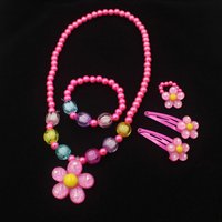 1set Sunflower Jewelry Set for Baby Girls Princesses - Handmade Beaded Necklace Bracelet Rings & Hair Clips Perfect for Kids