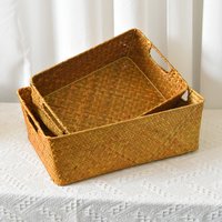 Handwoven Rectangular Cosmetic Storage Box Basket Desktop Miscellaneous Items Organizer L Ass Crt Storage Basket Woven Basket