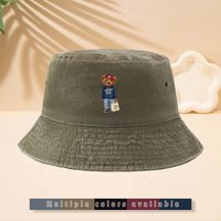 Fisherman Hat with LUCKY GUY Trendy Teddy Bear Prep Pattern, American Vintage Prep Collegiate Style, Cute and Fun High Street St